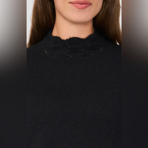 Halogen Pointelle Mock Neck wool Blend Sweater. Rich black. Size Large. NWT - Picture 13 of 14